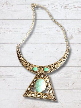 Boho Statement Necklace – Turquoise & Antique Gold